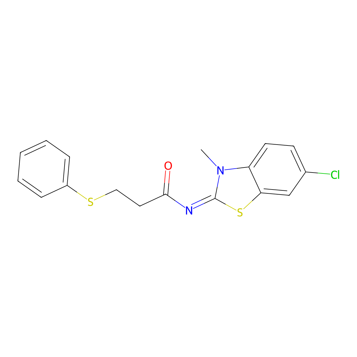 N-(6-chloro-3-methyl-1,3-benzothiazol-2-ylidene)-3-phenylsulfanylpropanamide molecular structure, CAS 441289-47-0