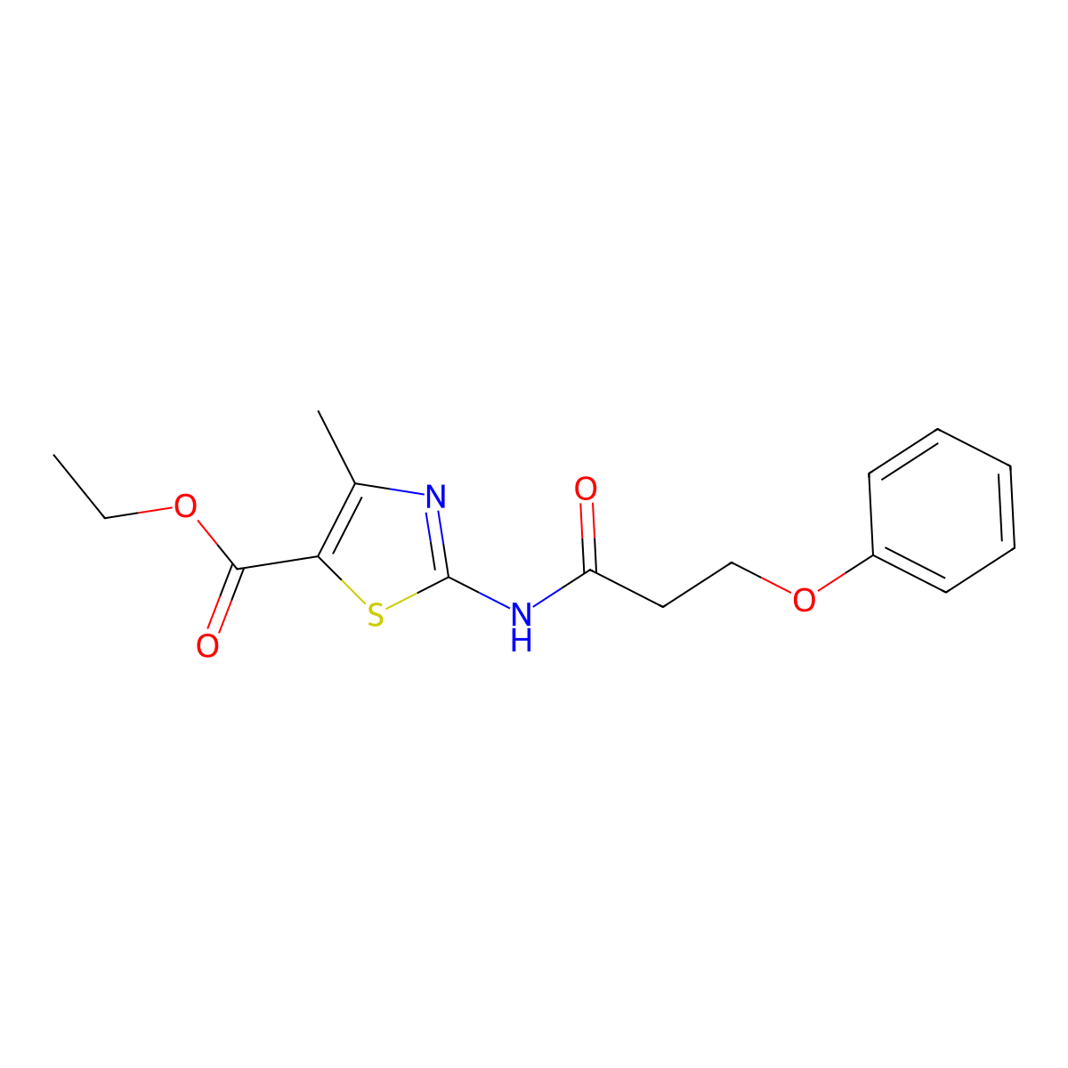 Ethyl 4-methyl-2-(3-phenoxypropanoylamino)-1,3-thiazole-5-carboxylate molecular structure, CAS 441289-57-2