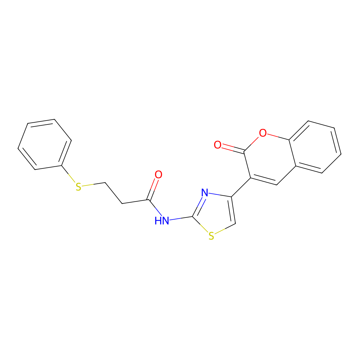 N-(4-(2-oxo-2H-chromen-3-yl)thiazol-2-yl)-3-(phenylthio)propanamide molecular structure, CAS 441289-64-1