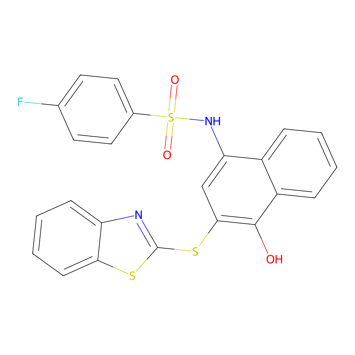 (3-Benzothiazol-2-ylthio-4-hydroxynaphthyl)[(4-fluorophenyl)sulfonyl]amine molecular structure, CAS 441289-67-4