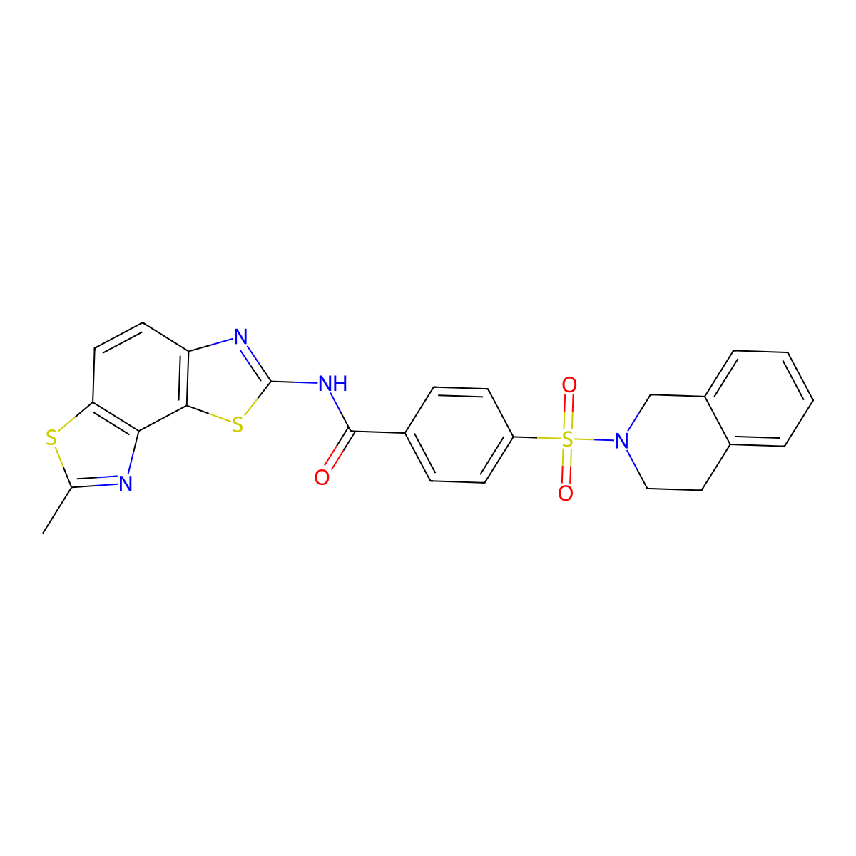 4-(3,4-dihydro-1H-isoquinolin-2-ylsulfonyl)-N-(7-methyl-[1,3]thiazolo[5,4-e][1,3]benzothiazol-2-yl)benzamide molecular structure, CAS 441290-17-1