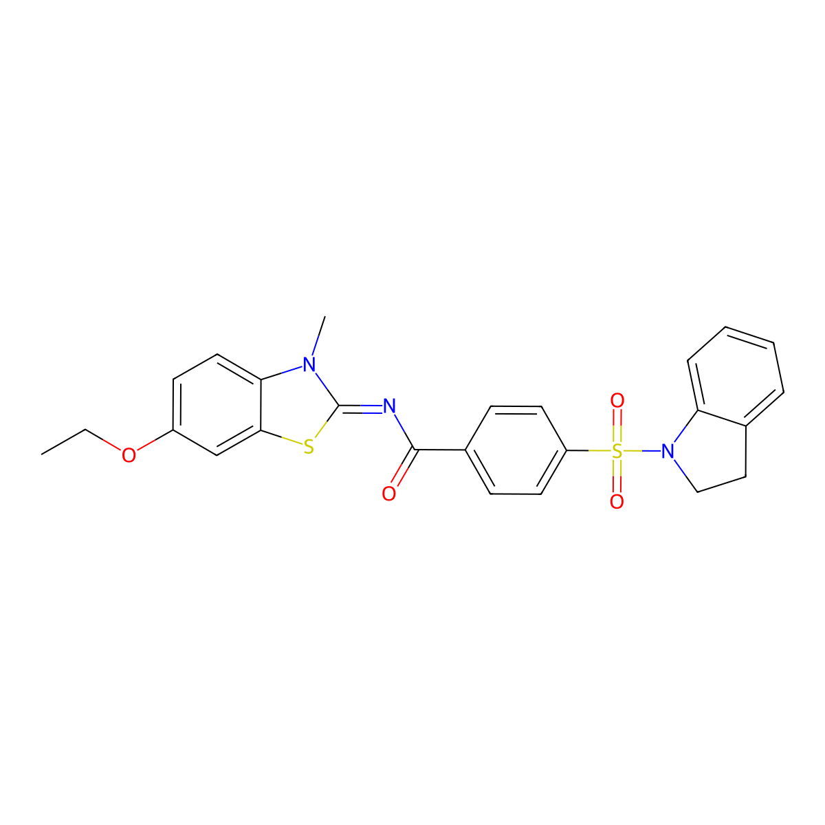 (E)-N-(6-ethoxy-3-methylbenzo[d]thiazol-2(3H)-ylidene)-4-(indolin-1-ylsulfonyl)benzamide molecular structure, CAS 441290-20-6