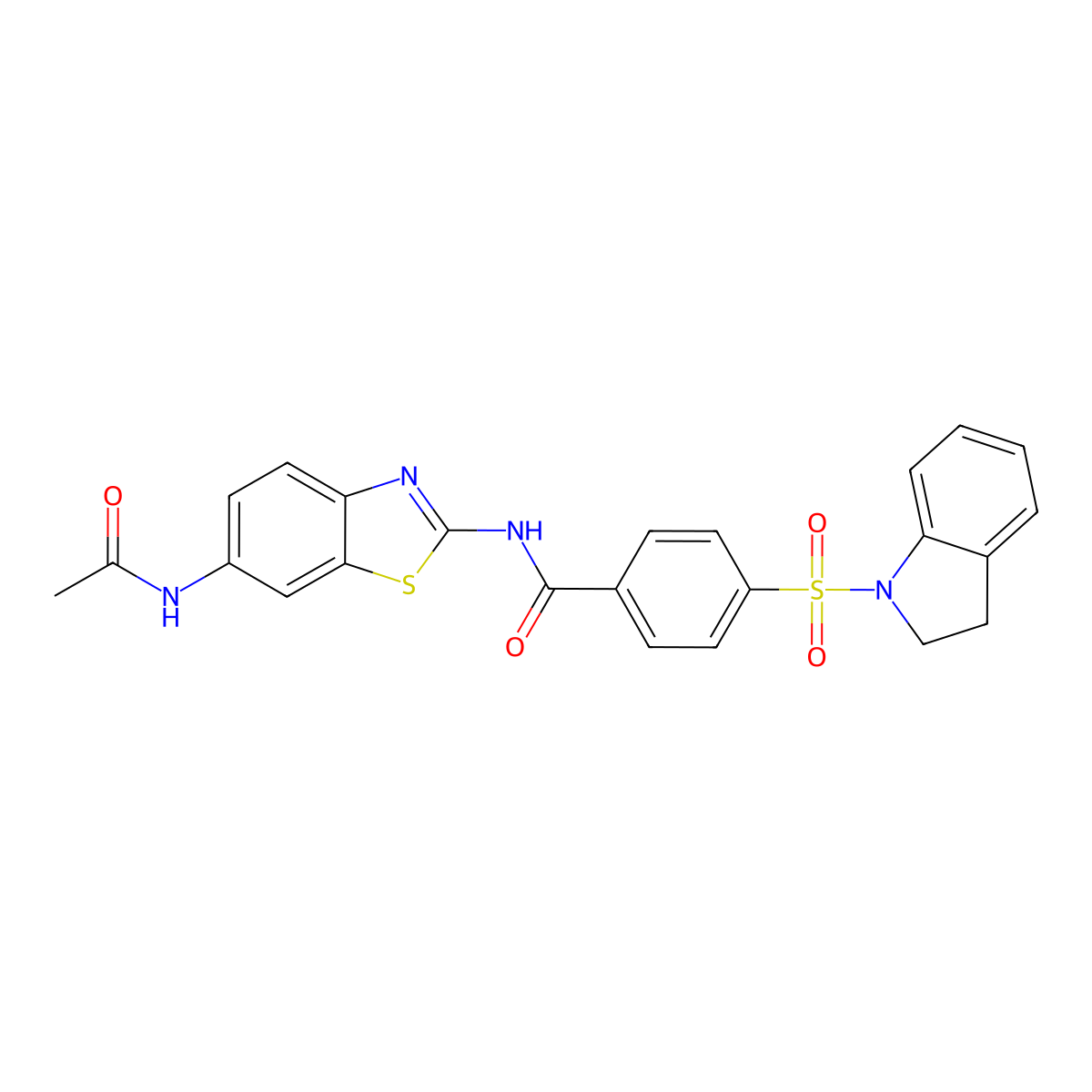 N-(6-acetamidobenzo[d]thiazol-2-yl)-4-(indolin-1-ylsulfonyl)benzamide molecular structure, CAS 441290-22-8