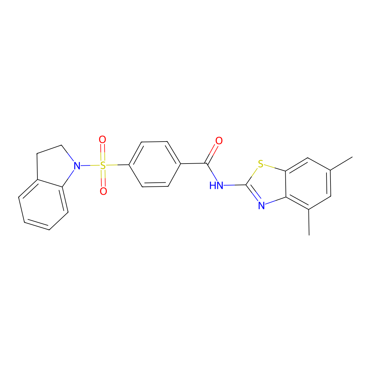 N-(4,6-dimethylbenzo[d]thiazol-2-yl)-4-(indolin-1-ylsulfonyl)benzamide molecular structure, CAS 441290-23-9