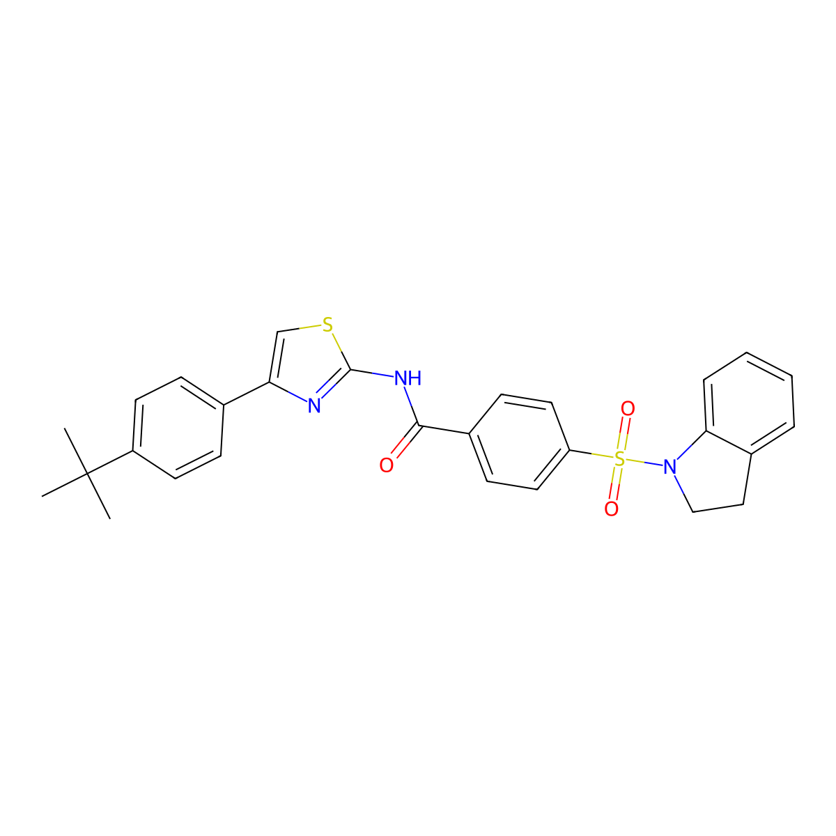 N-(4-(4-(tert-butyl)phenyl)thiazol-2-yl)-4-(indolin-1-ylsulfonyl)benzamide molecular structure, CAS 441290-25-1