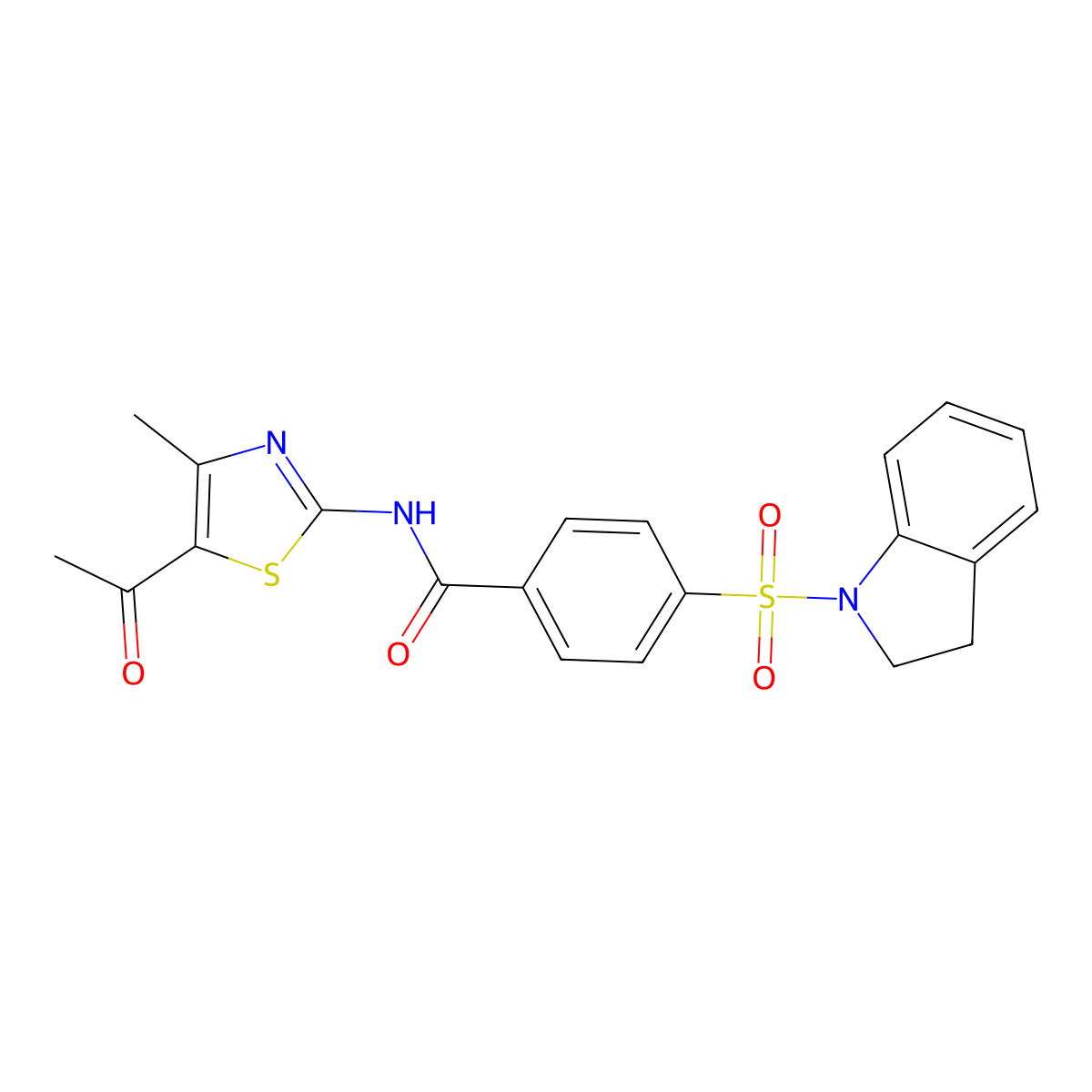 N-(5-acetyl-4-methylthiazol-2-yl)-4-(indolin-1-ylsulfonyl)benzamide molecular structure, CAS 441290-27-3