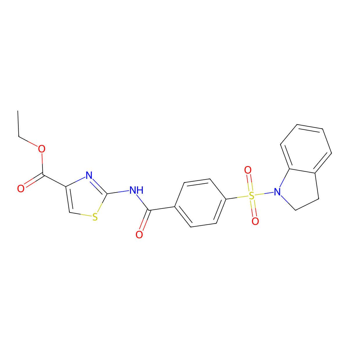 Ethyl 2-(4-(indolin-1-ylsulfonyl)benzamido)thiazole-4-carboxylate molecular structure, CAS 441290-28-4