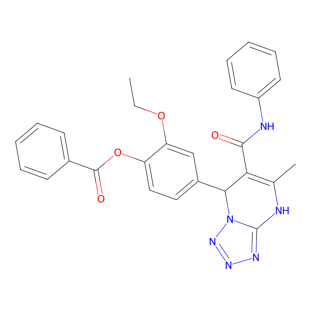2-Ethoxy-4-(5-methyl-6-(phenylcarbamoyl)-4,7-dihydrotetrazolo[1,5-a]pyrimidin-7-yl)phenyl benzoate molecular structure, CAS 441290-42-2