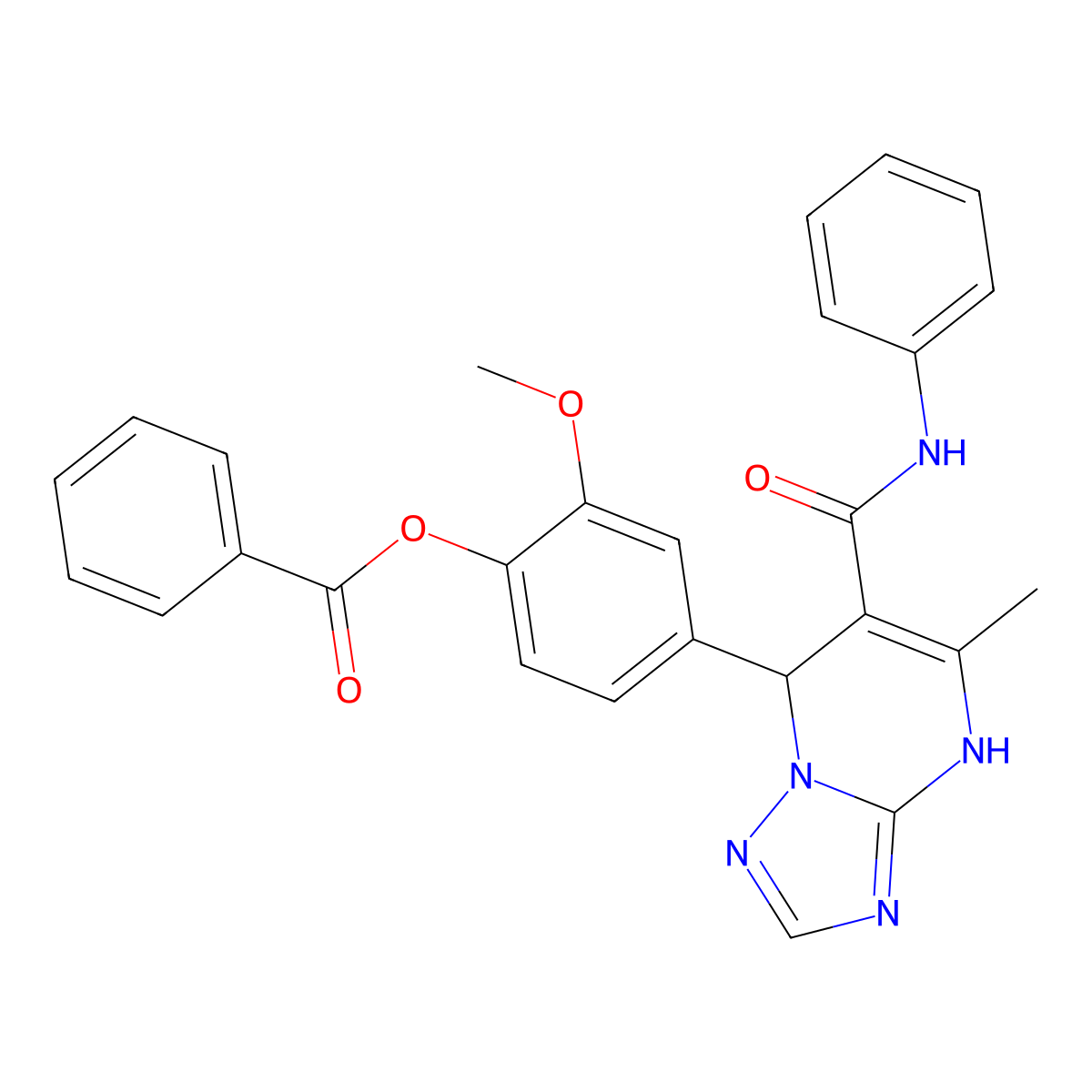 2-methoxy-4-[5-methyl-6-(phenylcarbamoyl)-4H,7H-[1,2,4]triazolo[1,5-a]pyrimidin-7-yl]phenyl benzoate molecular structure, CAS 441290-43-3