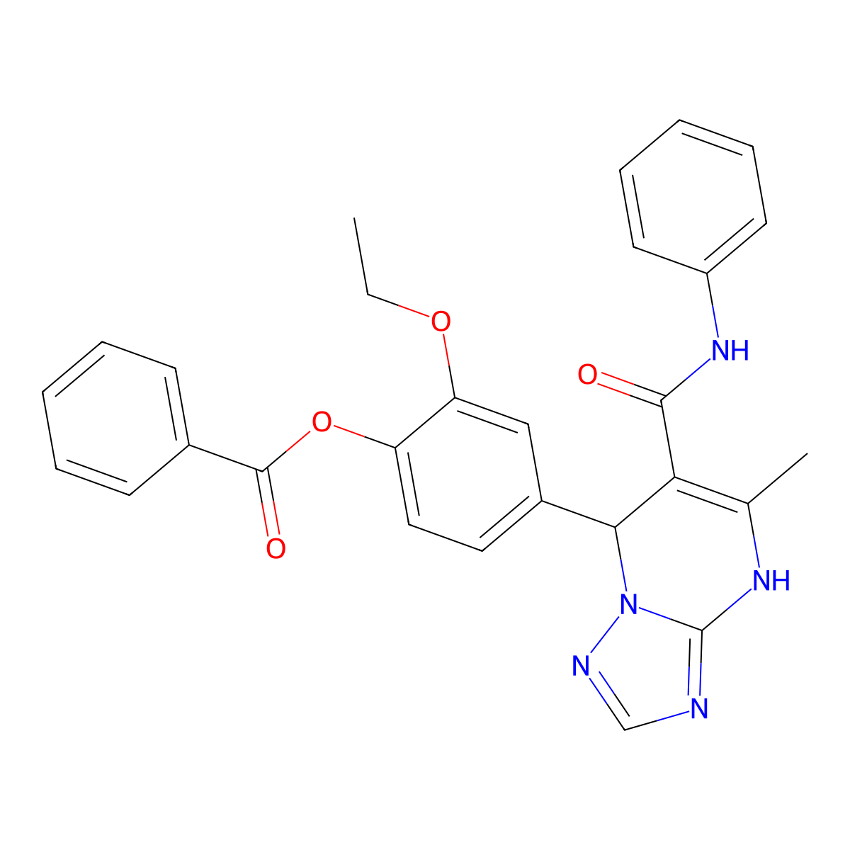 2-Ethoxy-4-(5-methyl-6-(phenylcarbamoyl)-4,7-dihydro-[1,2,4]triazolo[1,5-a]pyrimidin-7-yl)phenyl benzoate molecular structure, CAS 441290-44-4