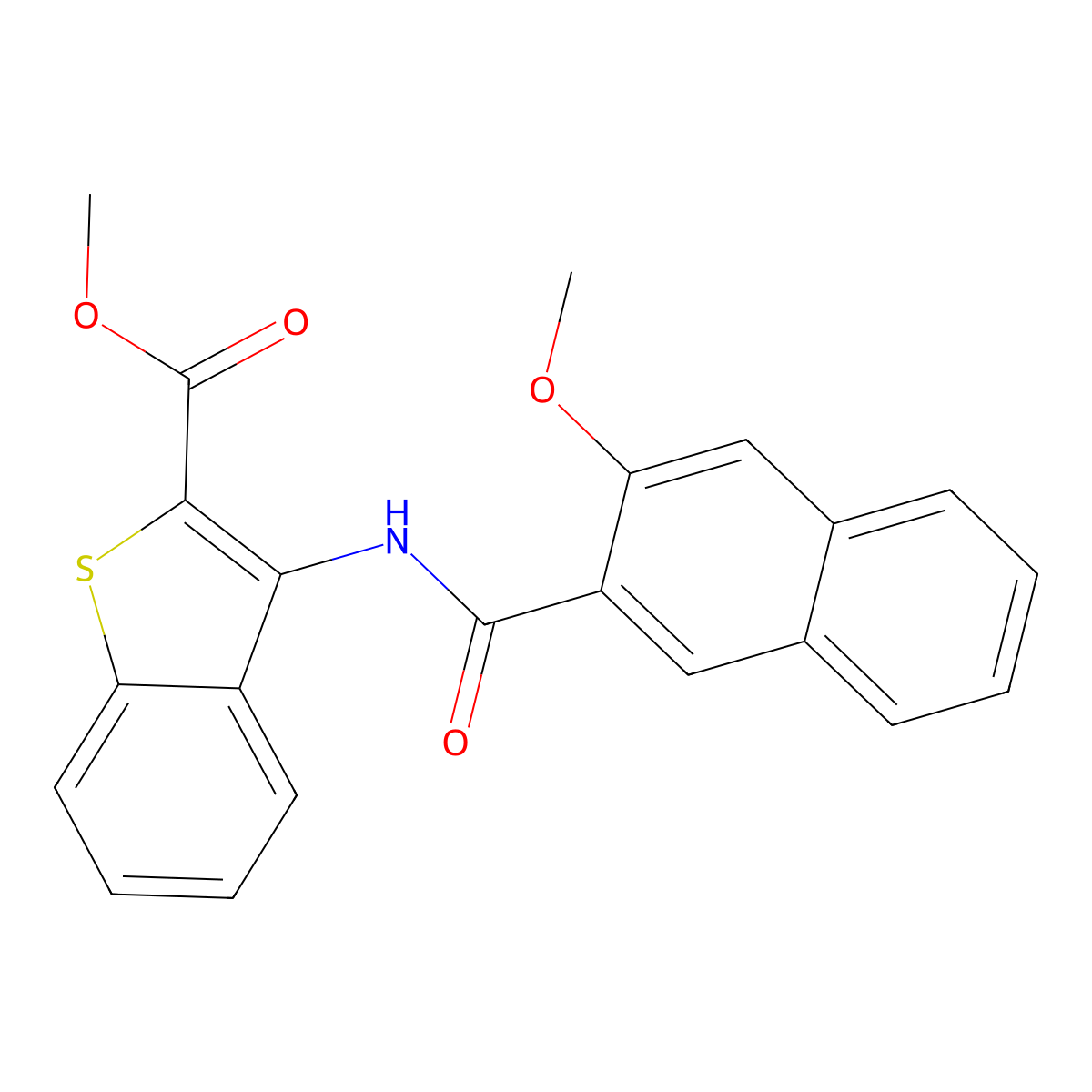 Methyl 3-[(3-methoxynaphthalene-2-carbonyl)amino]-1-benzothiophene-2-carboxylate molecular structure, CAS 441290-52-4
