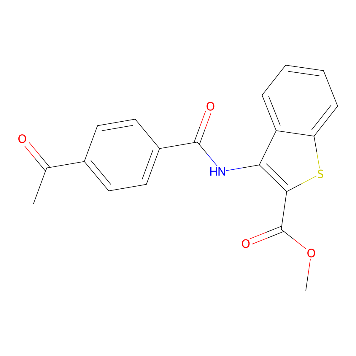 Methyl 3-(4-acetylbenzamido)benzo[b]thiophene-2-carboxylate molecular structure, CAS 441290-60-4