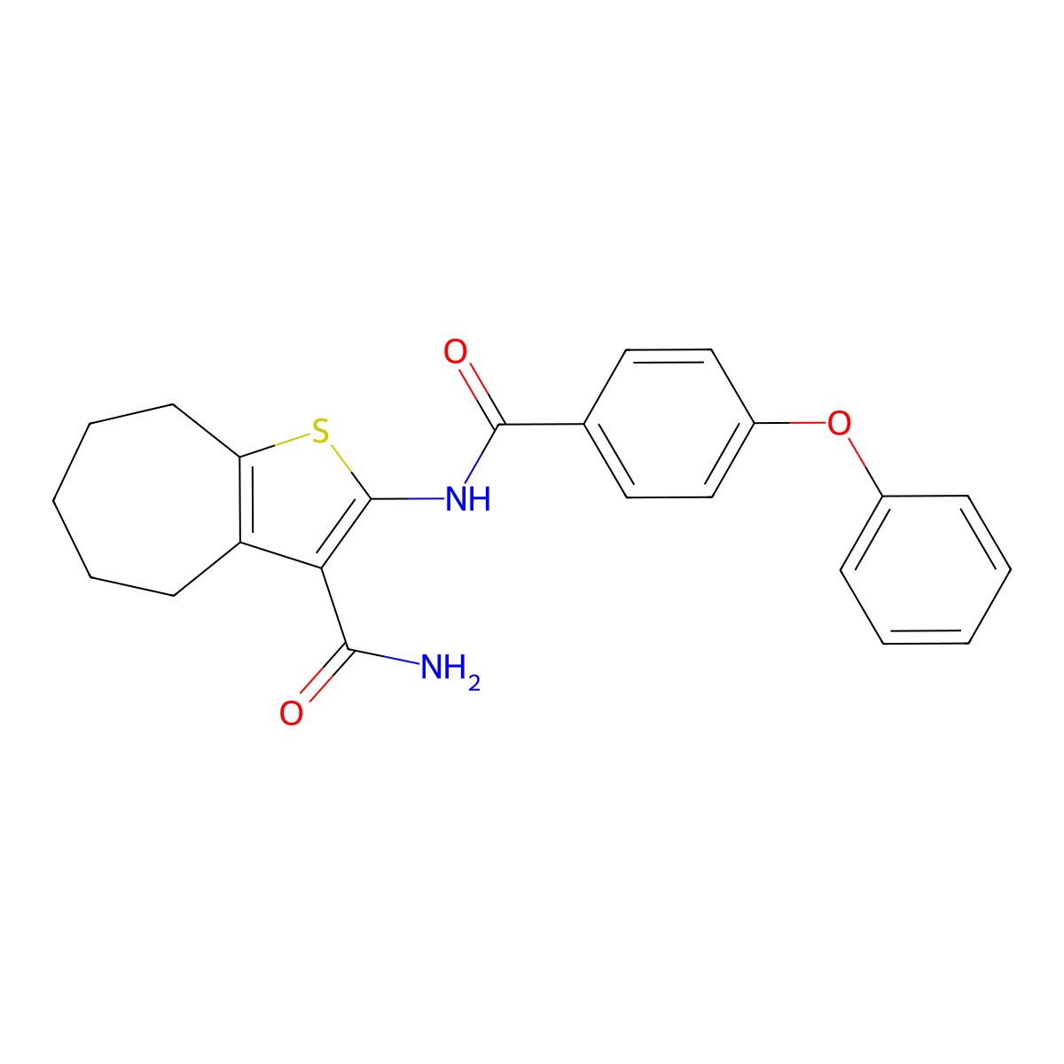2-(4-phenoxybenzamido)-5,6,7,8-tetrahydro-4H-cyclohepta[b]thiophene-3-carboxamide molecular structure, CAS 441290-66-0