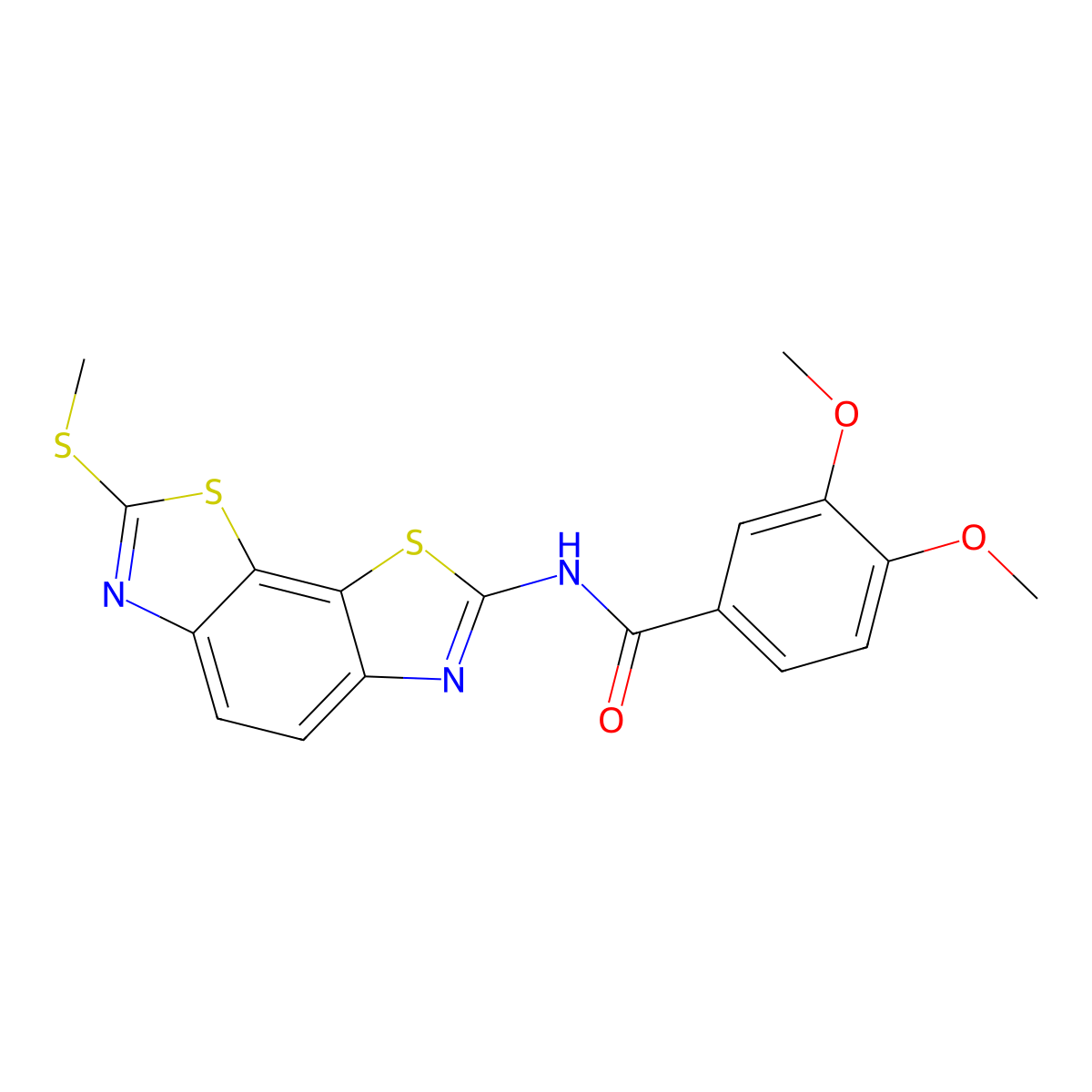 3,4-dimethoxy-N-(2-methylsulfanyl-[1,3]thiazolo[4,5-g][1,3]benzothiazol-7-yl)benzamide molecular structure, CAS 441290-73-9
