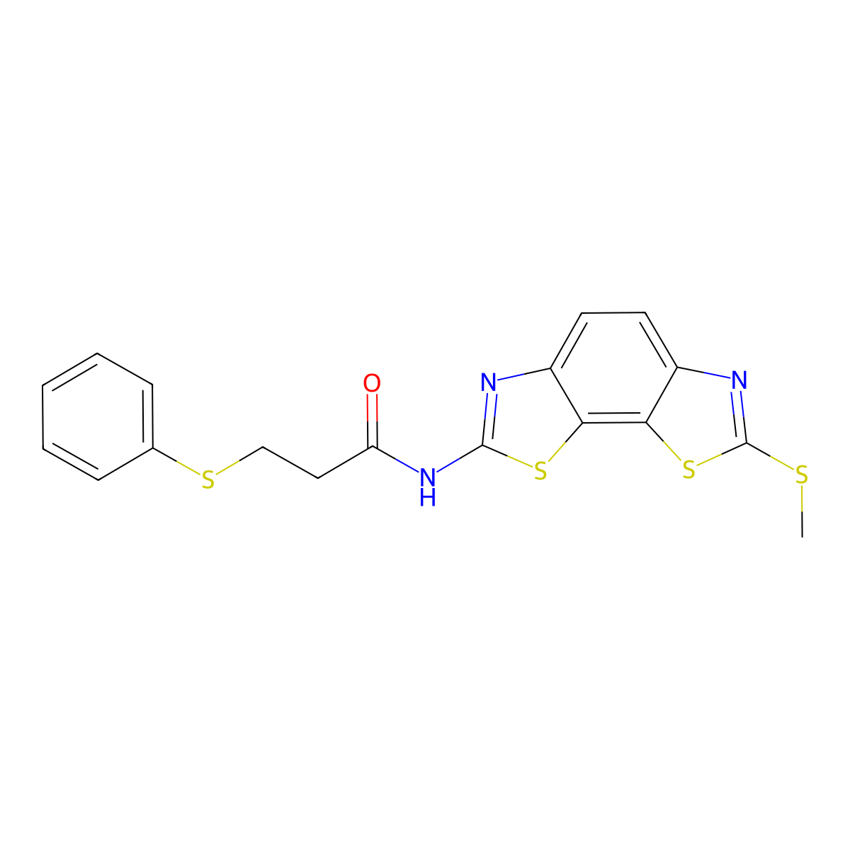 N-(2-methylsulfanyl-[1,3]thiazolo[4,5-g][1,3]benzothiazol-7-yl)-3-phenylsulfanylpropanamide molecular structure, CAS 441290-74-0