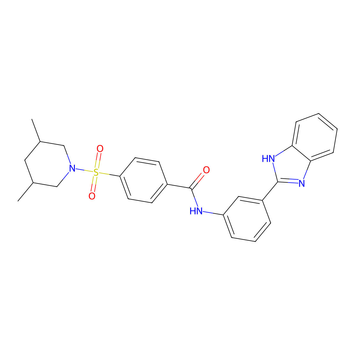 N-(3-(1H-benzo[d]imidazol-2-yl)phenyl)-4-((3,5-dimethylpiperidin-1-yl)sulfonyl)benzamide molecular structure, CAS 441291-03-8