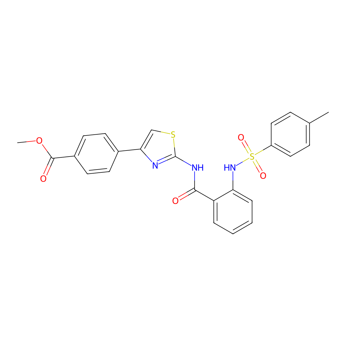 Methyl 4-[2-[[2-[(4-methylphenyl)sulfonylamino]benzoyl]amino]-1,3-thiazol-4-yl]benzoate molecular structure, CAS 441291-07-2