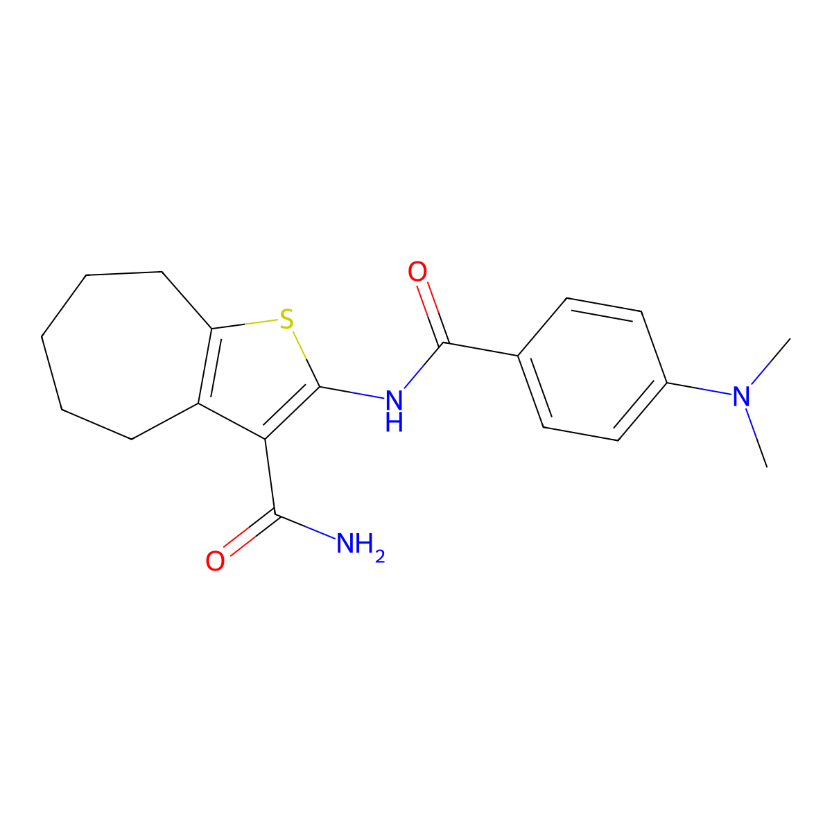 2-(4-(dimethylamino)benzamido)-5,6,7,8-tetrahydro-4H-cyclohepta[b]thiophene-3-carboxamide molecular structure, CAS 441291-09-4
