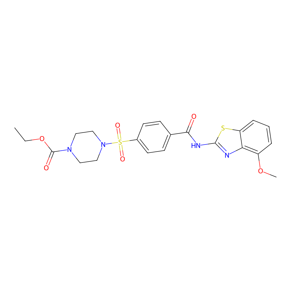 Ethyl 4-((4-((4-methoxybenzo[d]thiazol-2-yl)carbamoyl)phenyl)sulfonyl)piperazine-1-carboxylate molecular structure, CAS 441291-11-8