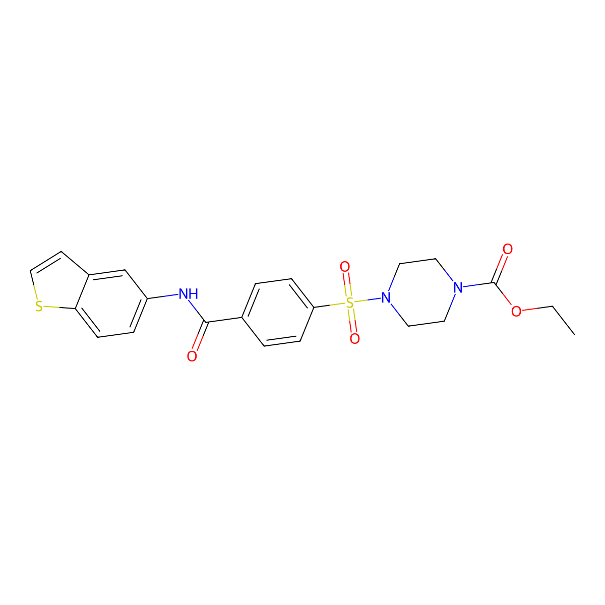 Ethyl 4-[4-(1-benzothiophen-5-ylcarbamoyl)phenyl]sulfonylpiperazine-1-carboxylate molecular structure, CAS 441291-13-0