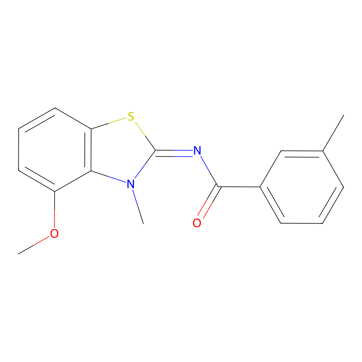 N-(4-methoxy-3-methyl-1,3-benzothiazol-2-ylidene)-3-methylbenzamide molecular structure, CAS 441291-17-4