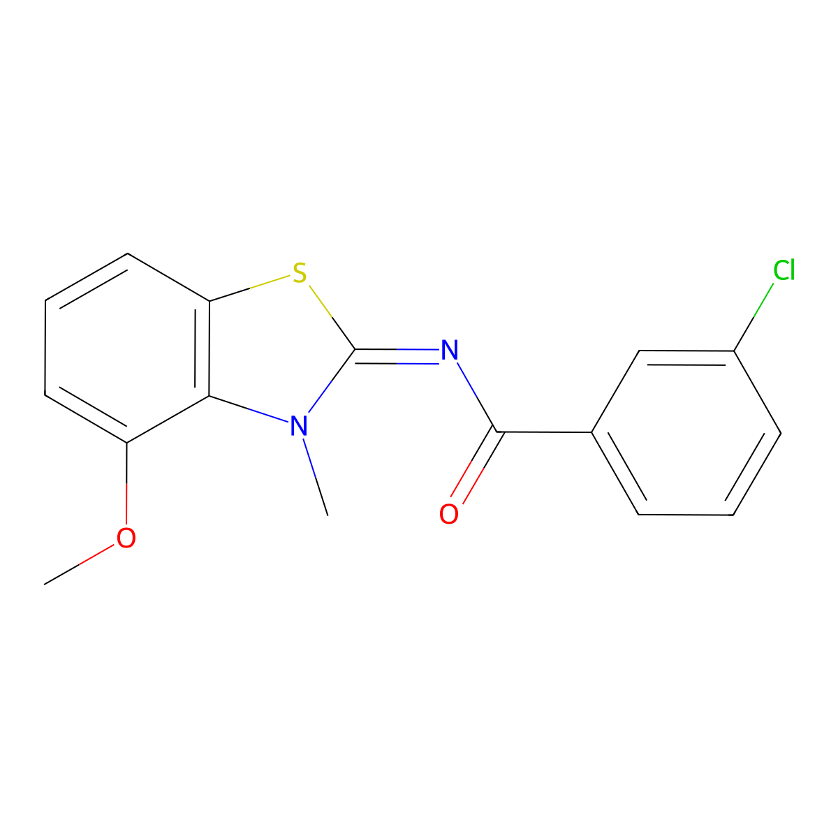 3-chloro-N-(4-methoxy-3-methyl-1,3-benzothiazol-2-ylidene)benzamide molecular structure, CAS 441291-18-5