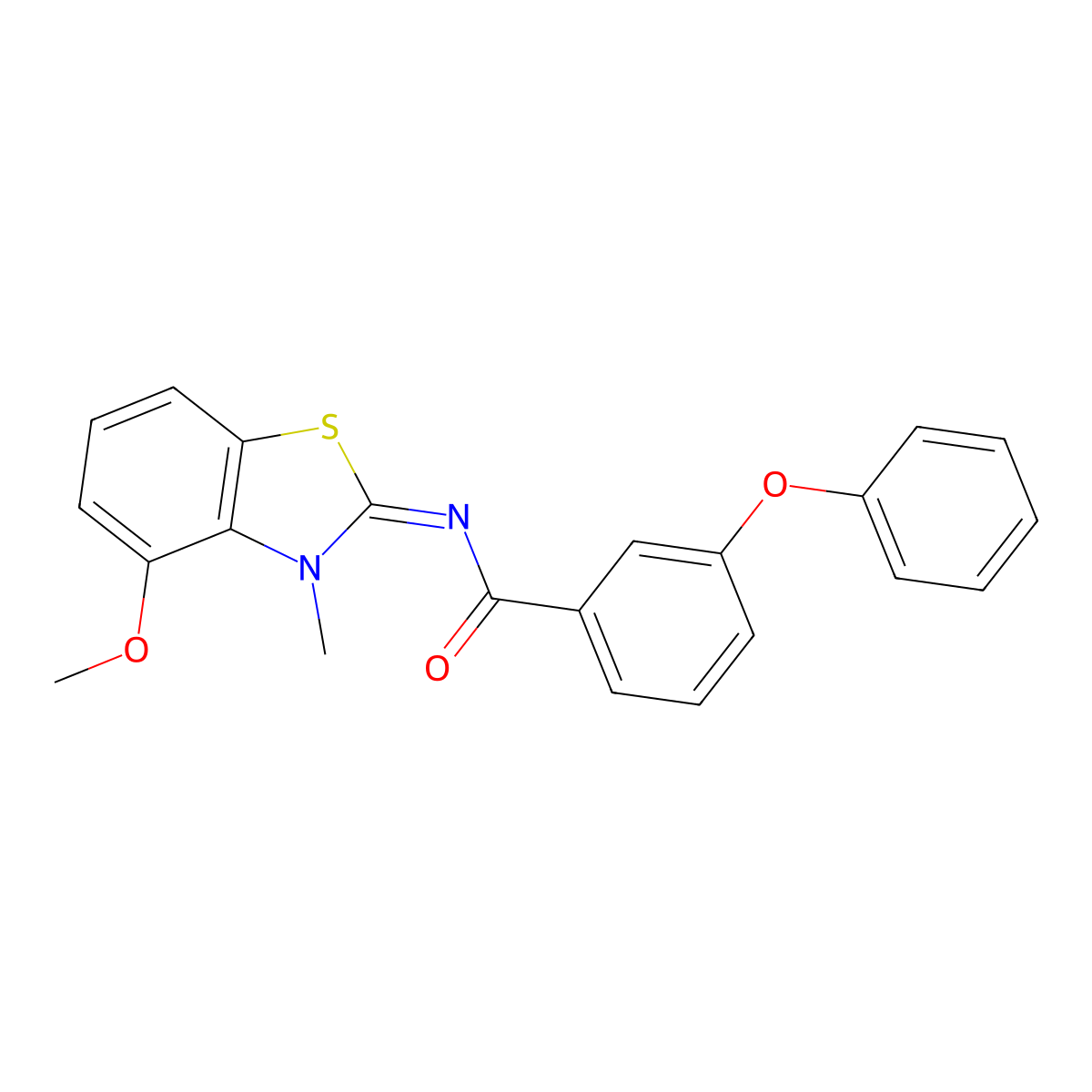 N-(4-methoxy-3-methyl-1,3-benzothiazol-2-ylidene)-3-phenoxybenzamide molecular structure, CAS 441291-34-5