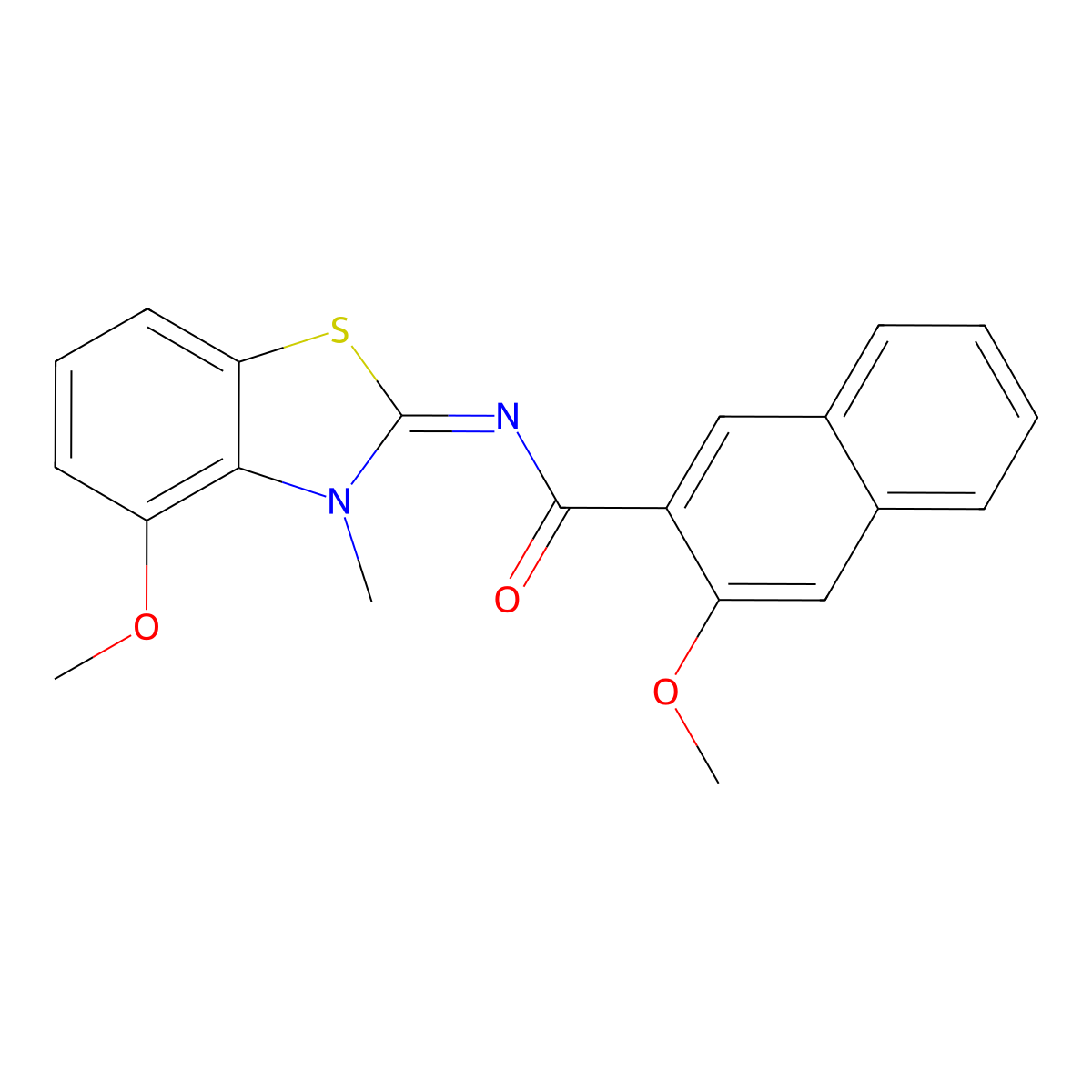 (E)-3-methoxy-N-(4-methoxy-3-methylbenzo[d]thiazol-2(3H)-ylidene)-2-naphthamide molecular structure, CAS 441291-35-6