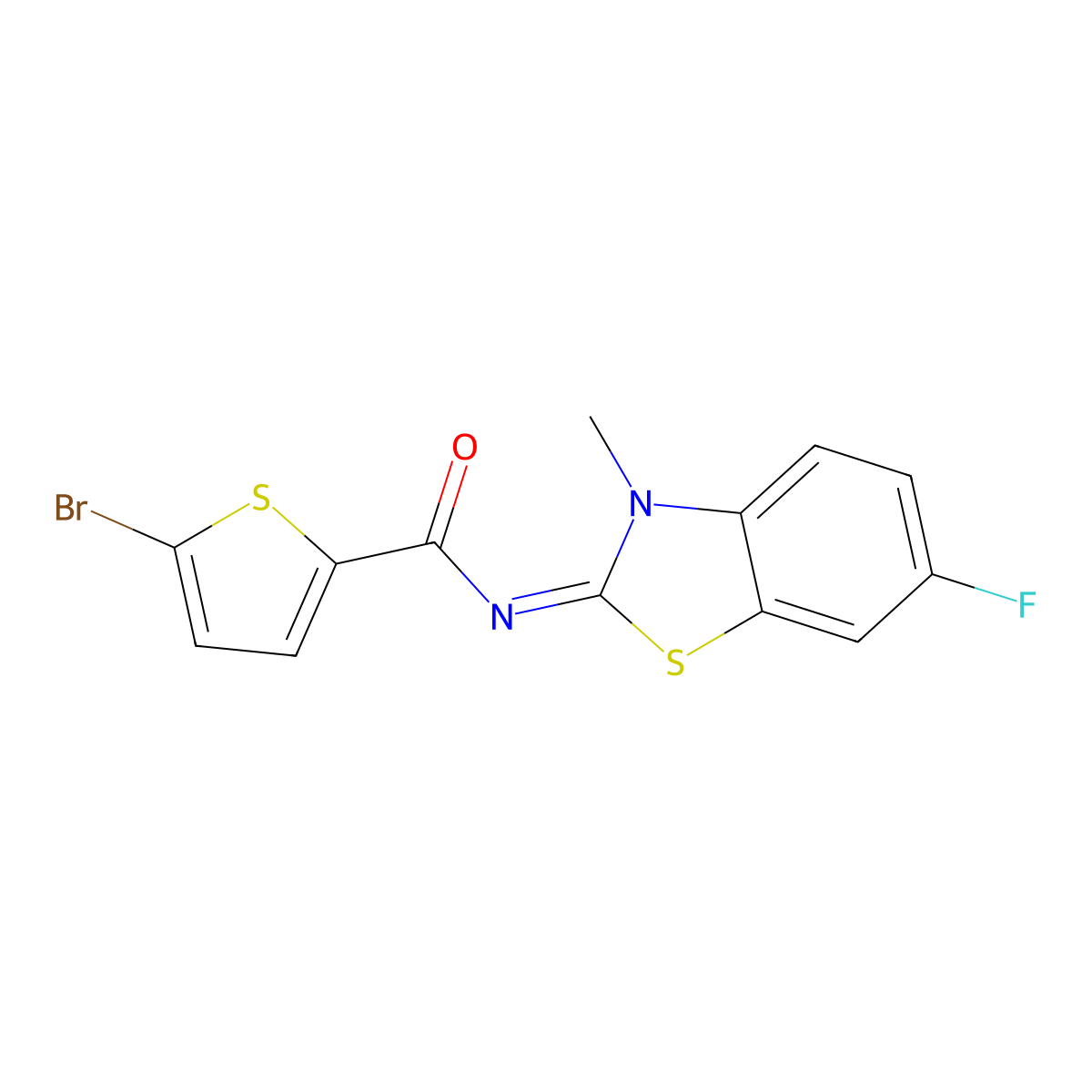(E)-5-bromo-N-(6-fluoro-3-methylbenzo[d]thiazol-2(3H)-ylidene)thiophene-2-carboxamide molecular structure, CAS 441291-42-5