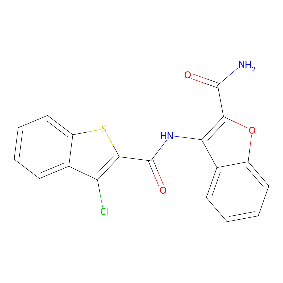 3-(3-Chlorobenzo[b]thiophene-2-carboxamido)benzofuran-2-carboxamide molecular structure, CAS 441291-44-7
