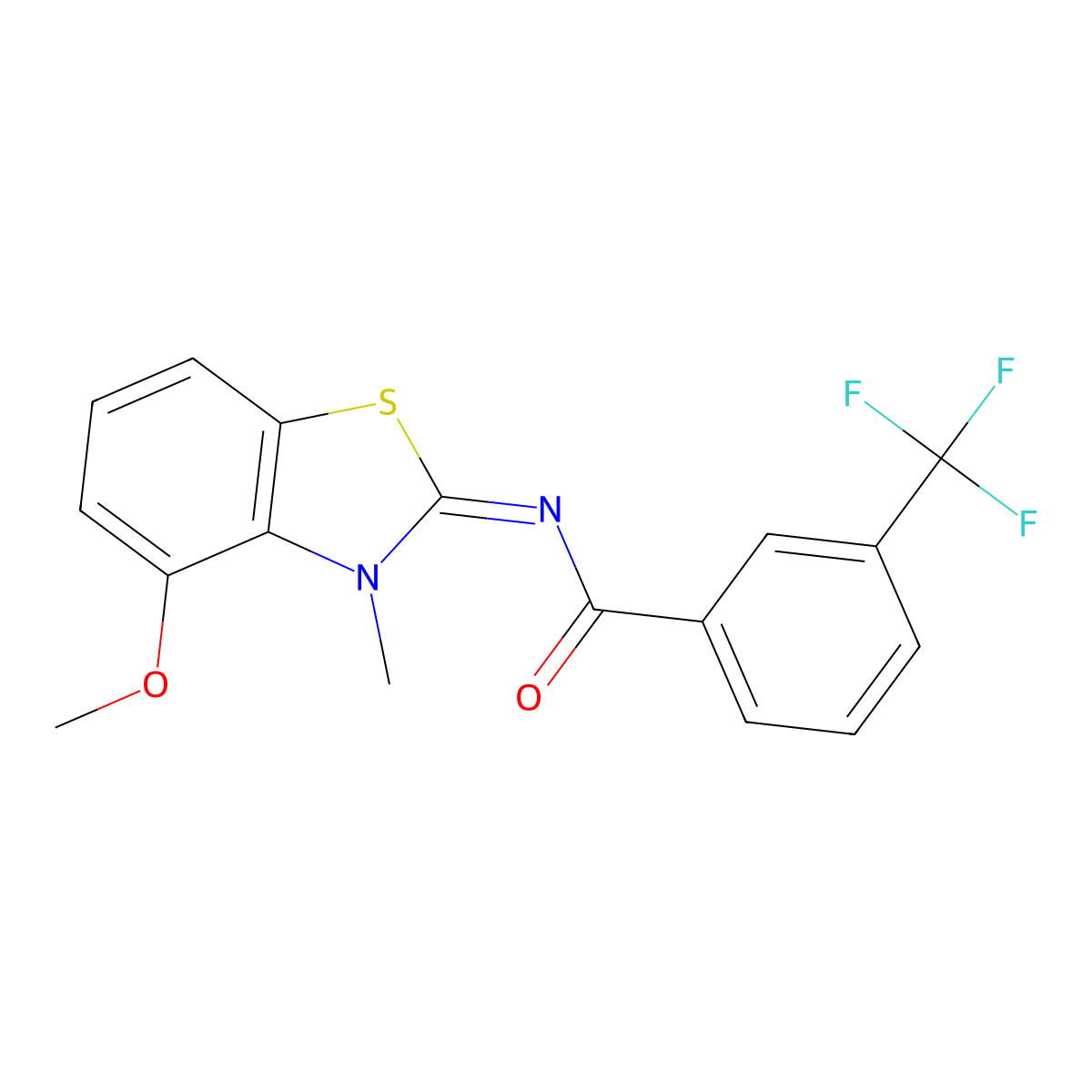 N-(4-methoxy-3-methyl-1,3-benzothiazol-2-ylidene)-3-(trifluoromethyl)benzamide molecular structure, CAS 441291-47-0