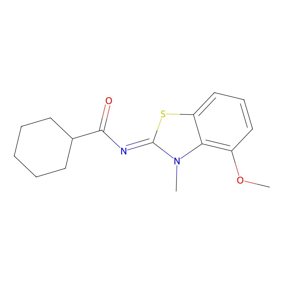 N-(4-methoxy-3-methyl-1,3-benzothiazol-2-ylidene)cyclohexanecarboxamide molecular structure, CAS 441291-48-1