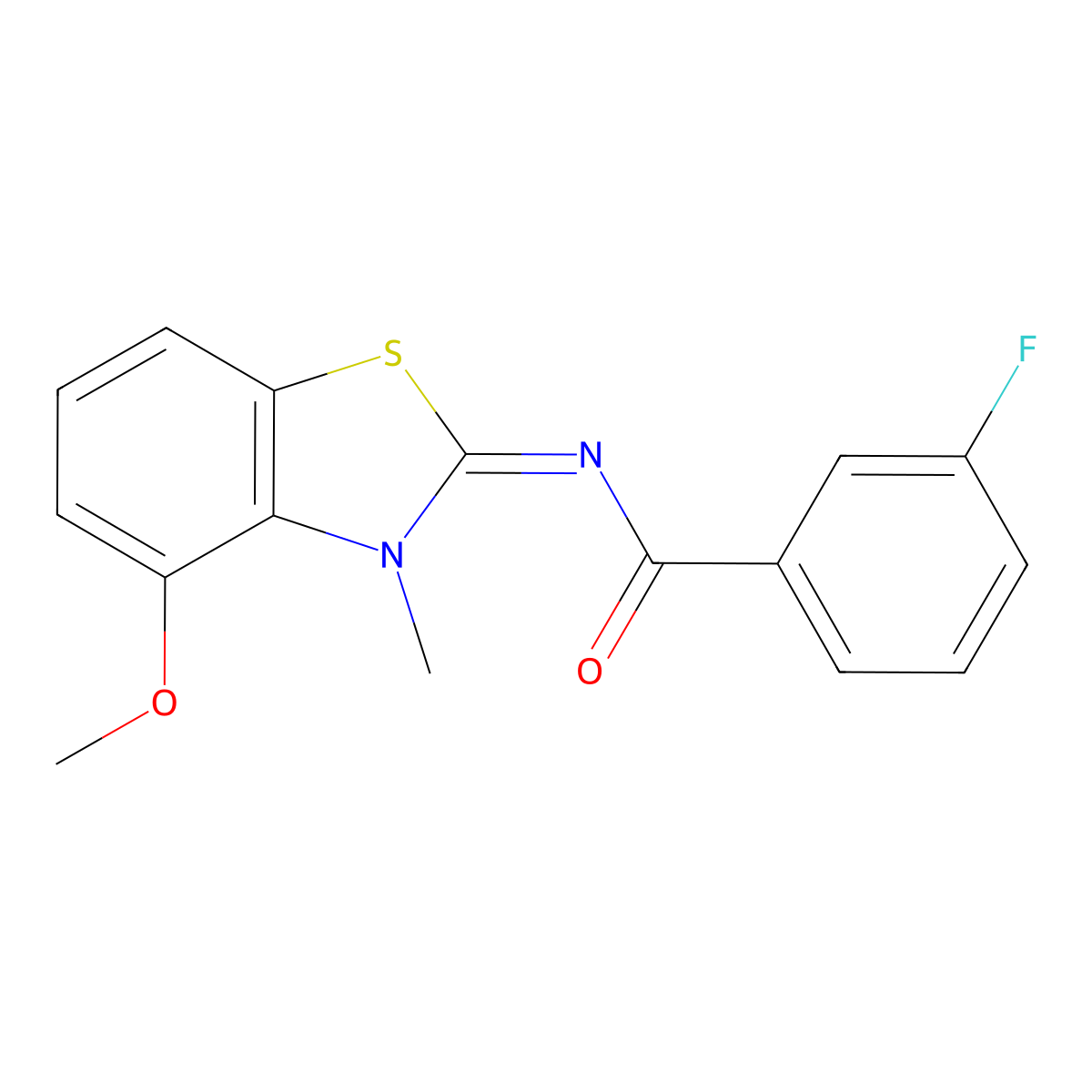 (E)-3-fluoro-N-(4-methoxy-3-methylbenzo[d]thiazol-2(3H)-ylidene)benzamide molecular structure, CAS 441291-49-2