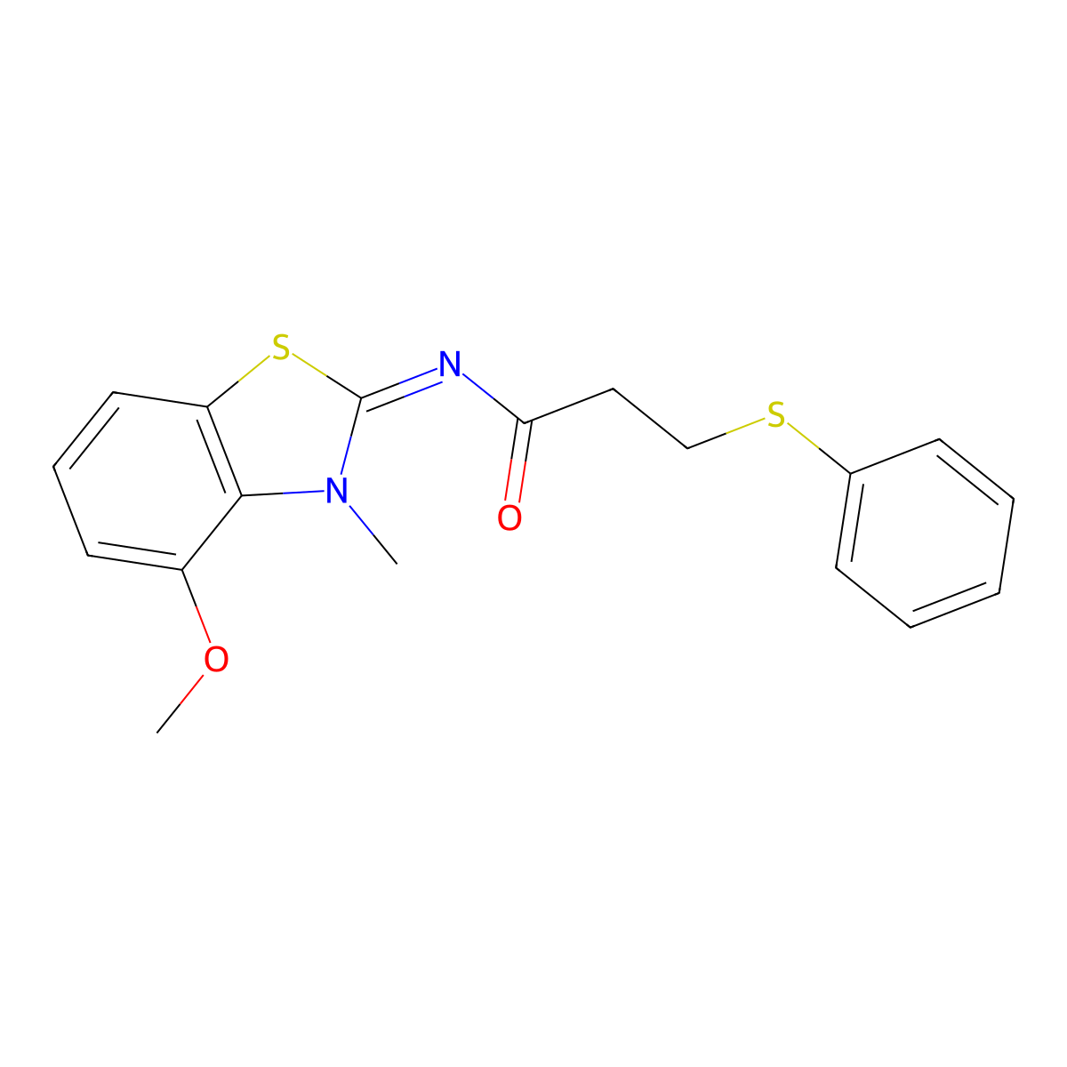 (E)-N-(4-methoxy-3-methylbenzo[d]thiazol-2(3H)-ylidene)-3-(phenylthio)propanamide molecular structure, CAS 441291-52-7