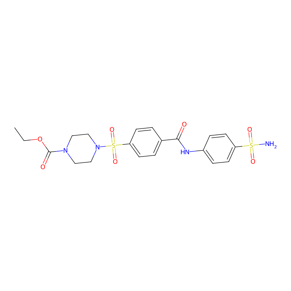 Ethyl 4-[4-[(4-sulfamoylphenyl)carbamoyl]phenyl]sulfonylpiperazine-1-carboxylate molecular structure, CAS 441291-63-0