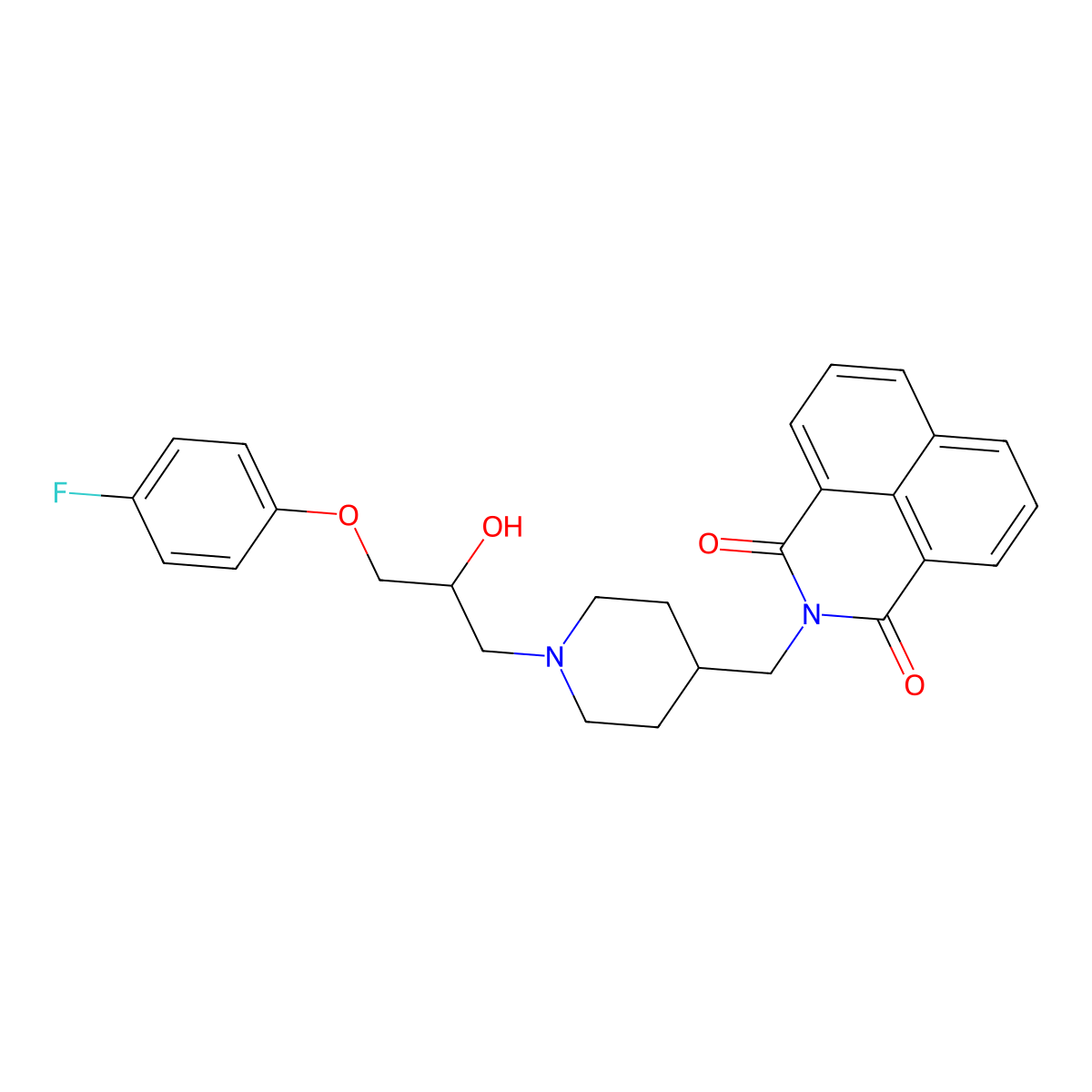 2-((1-(3-(4-fluorophenoxy)-2-hydroxypropyl)piperidin-4-yl)methyl)-1H-benzo[de]isoquinoline-1,3(2H)-dione molecular structure, CAS 441291-74-3