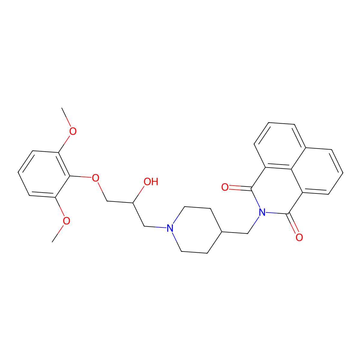 2-[[1-[3-(2,6-Dimethoxyphenoxy)-2-hydroxypropyl]piperidin-4-yl]methyl]benzo[de]isoquinoline-1,3-dione molecular structure, CAS 441291-77-6