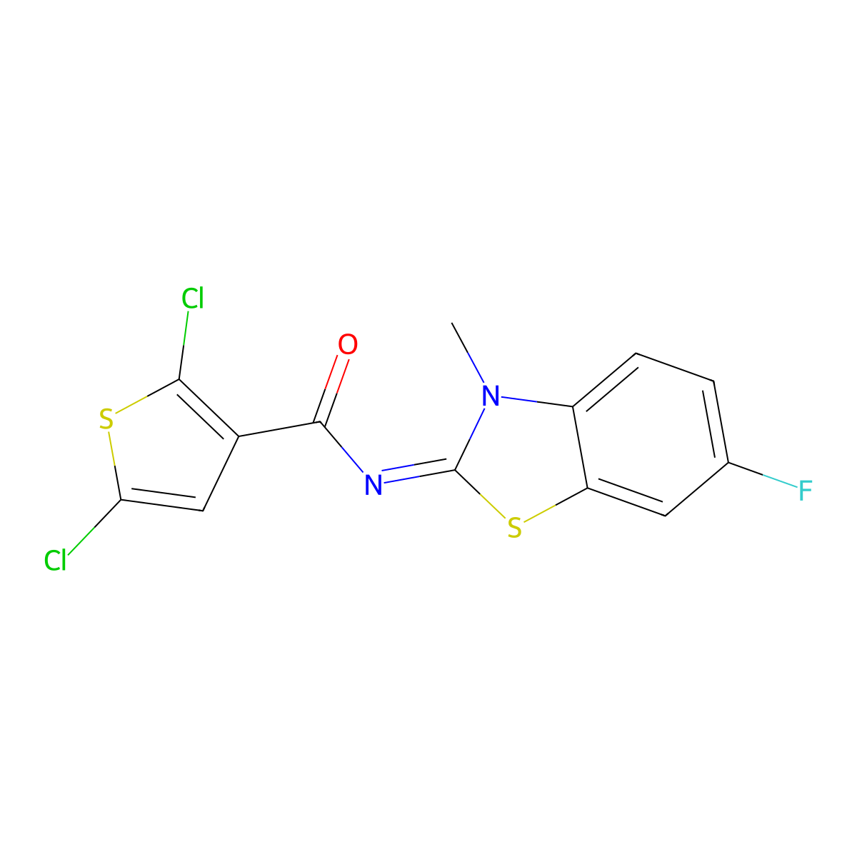 (E)-2,5-dichloro-N-(6-fluoro-3-methylbenzo[d]thiazol-2(3H)-ylidene)thiophene-3-carboxamide molecular structure, CAS 441291-93-6