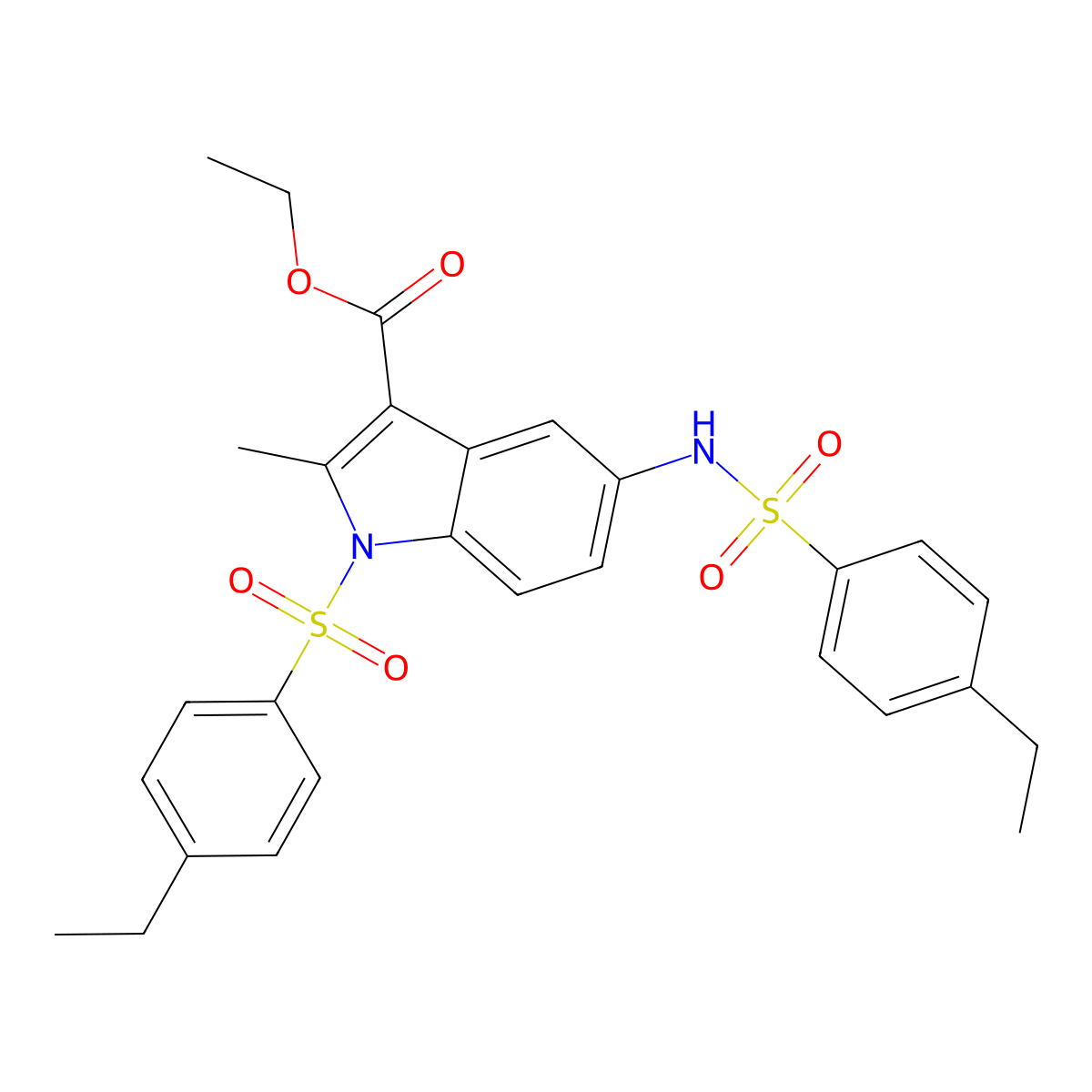 ethyl 5-(4-ethylbenzenesulfonamido)-1-(4-ethylbenzenesulfonyl)-2-methyl-1H-indole-3-carboxylate molecular structure, CAS 441292-37-1
