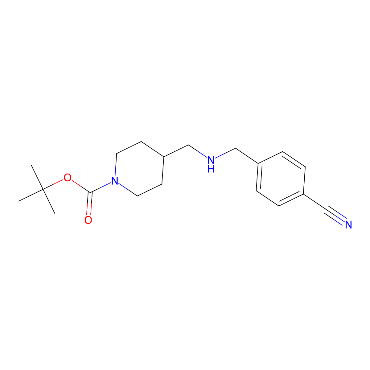 Tert-butyl 4-(((4-cyanobenzyl)amino)methyl)piperidine-1-carboxylate molecular structure, CAS 441295-54-1