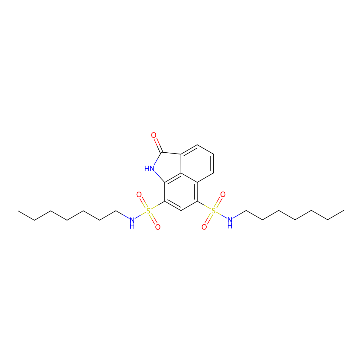 N9,N11-diheptyl-3-oxo-2-azatricyclo[6.3.1.0^{4,12}]dodeca-1(11),4,6,8(12),9-pentaene-9,11-disulfonamide molecular structure, CAS 441313-58-2