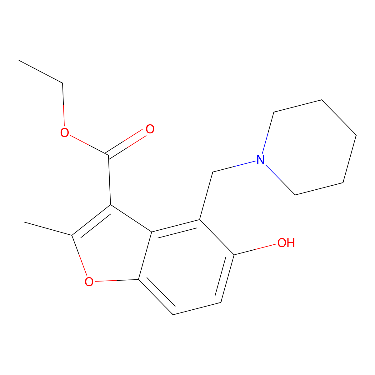 Ethyl 5-hydroxy-2-methyl-4-(piperidin-1-ylmethyl)-1-benzofuran-3-carboxylate molecular structure, CAS 441313-93-5