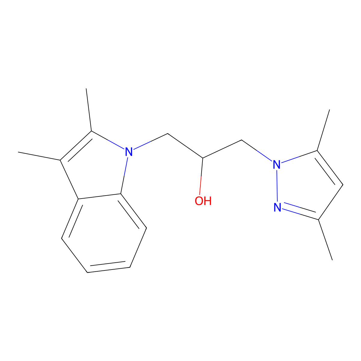 1-(2,3-dimethyl-1H-indol-1-yl)-3-(3,5-dimethyl-1H-pyrazol-1-yl)propan-2-ol molecular structure, CAS 441314-01-8