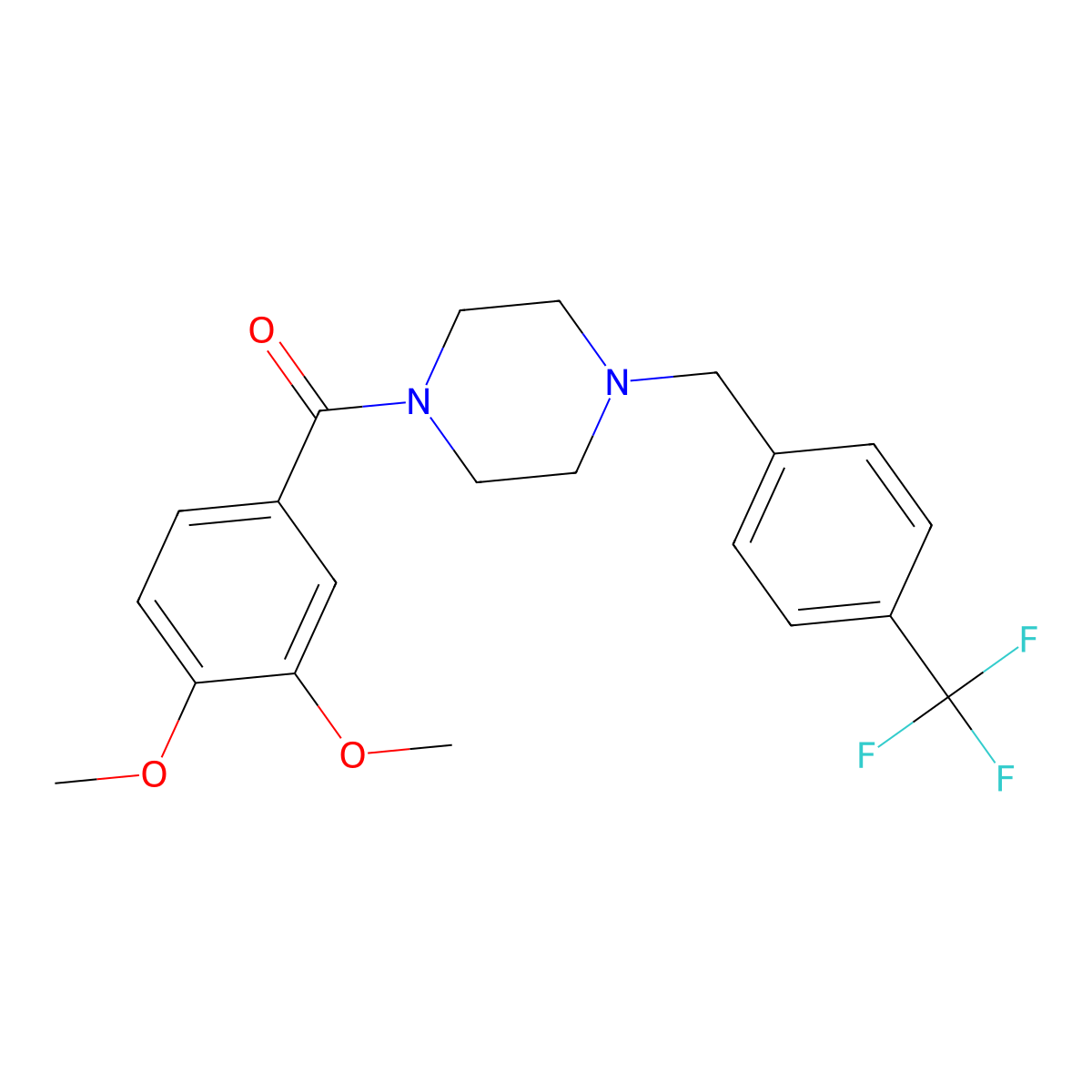 (3,4-Dimethoxyphenyl)-[4-[[4-(trifluoromethyl)phenyl]methyl]piperazin-1-yl]methanone molecular structure, CAS 441314-59-6