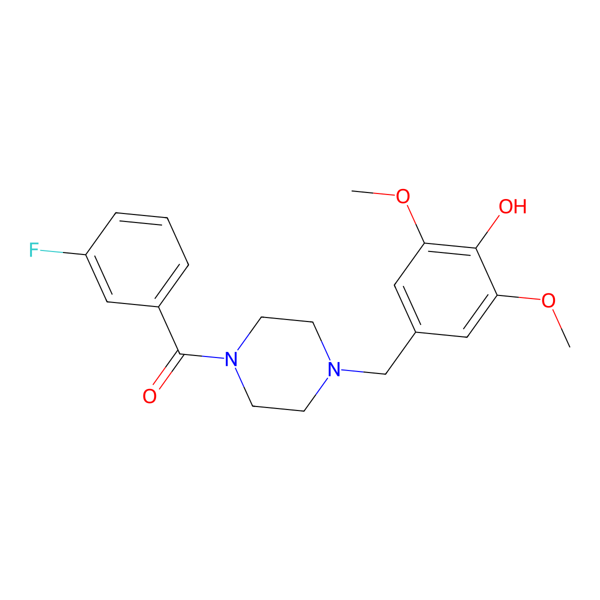 (3-Fluorophenyl)-[4-[(4-hydroxy-3,5-dimethoxyphenyl)methyl]piperazin-1-yl]methanone molecular structure, CAS 441314-66-5