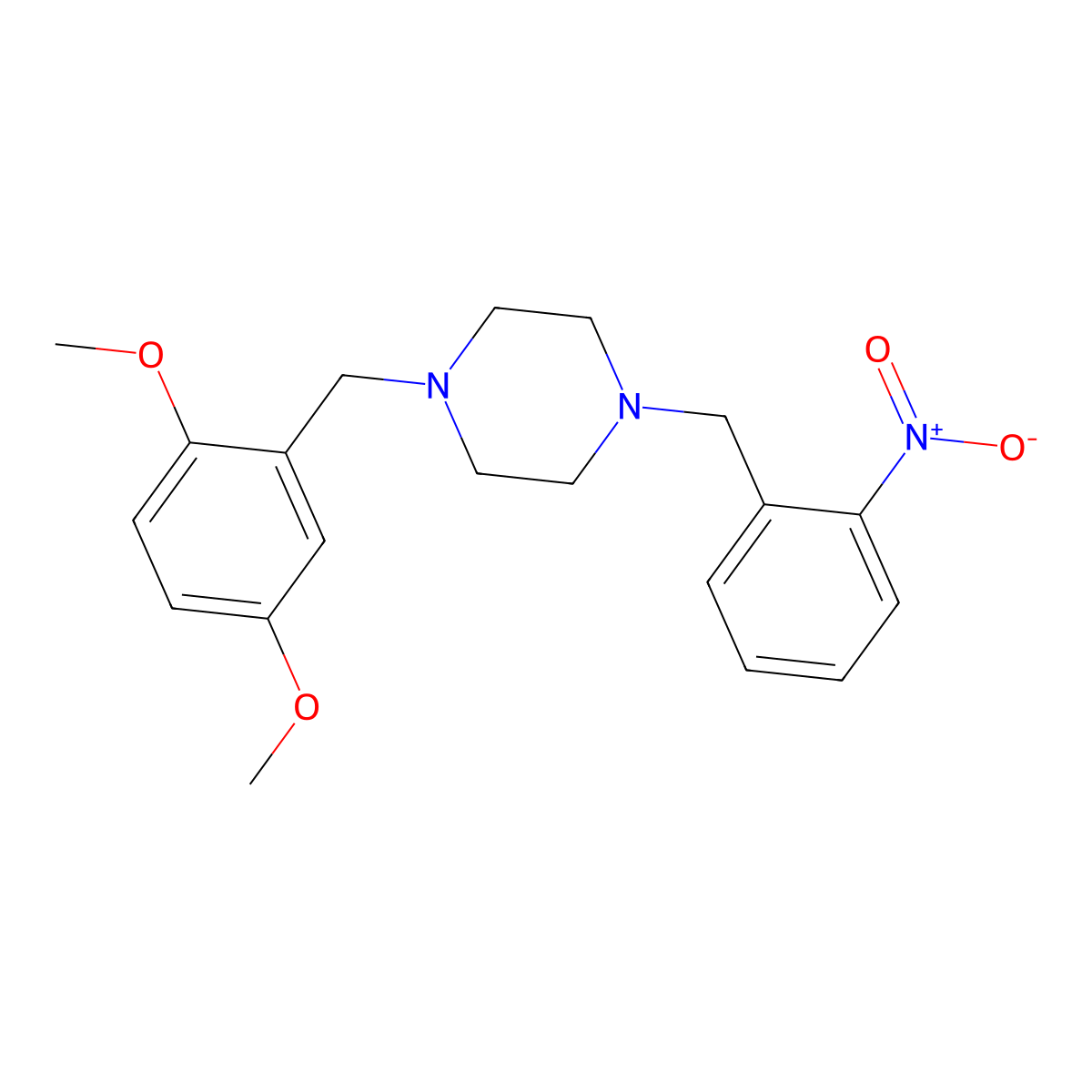 1-[(2,5-Dimethoxyphenyl)methyl]-4-[(2-nitrophenyl)methyl]piperazine molecular structure, CAS 441314-87-0