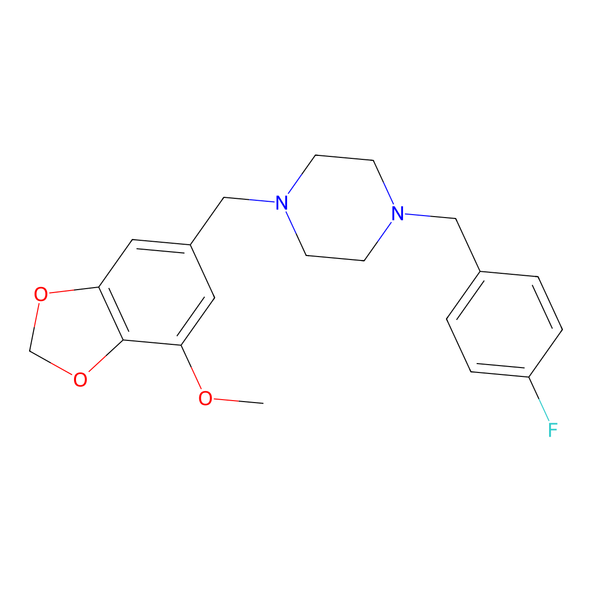 1-(4-Fluorobenzyl)-4-[(7-methoxy-1,3-benzodioxol-5-yl)methyl]piperazine molecular structure, CAS 441314-90-5