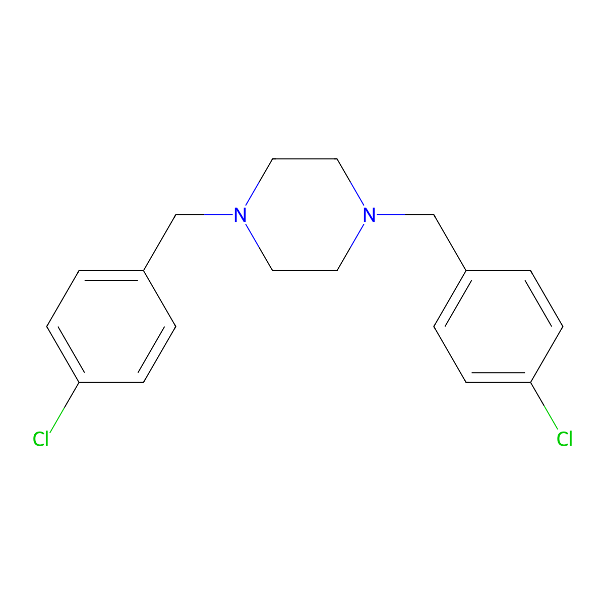 1,4-Bis[(4-chlorophenyl)methyl]piperazine molecular structure, CAS 441314-95-0