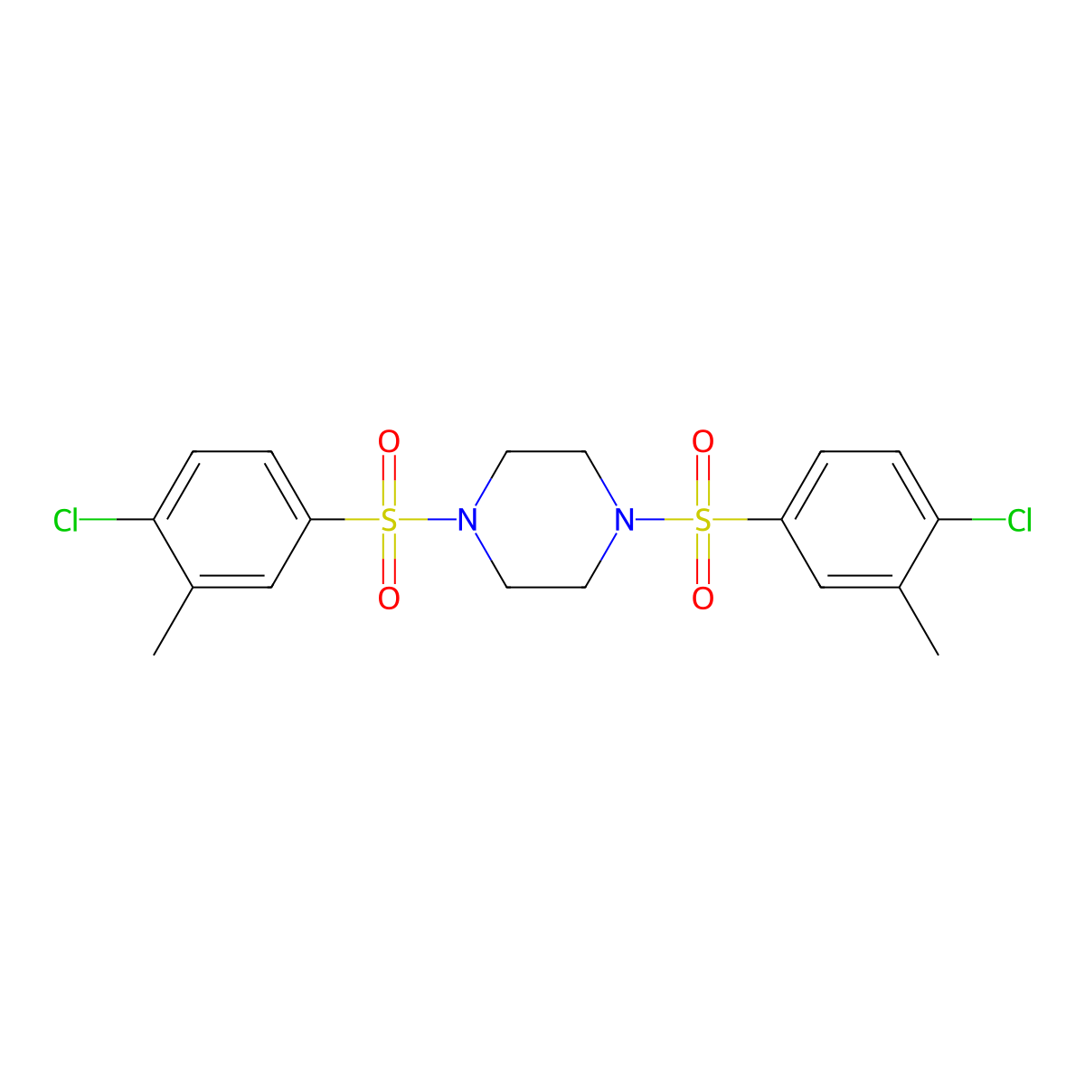 1,4-Bis[(4-chloro-3-methylphenyl)sulfonyl]piperazine molecular structure, CAS 441314-99-4