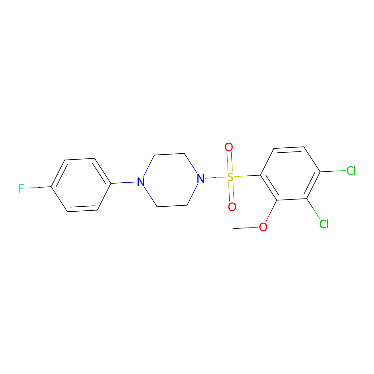 1-(3,4-Dichloro-2-methoxybenzenesulfonyl)-4-(4-fluorophenyl)piperazine molecular structure, CAS 441315-23-7